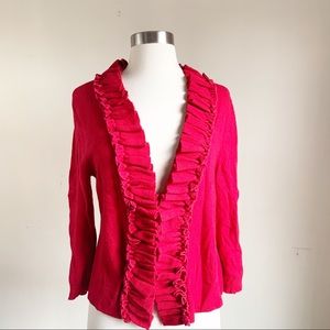 Anthropologie tabitha red ruffled cardigan